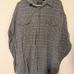 Haband Gray and Orange Plaid Flannel Shirt
